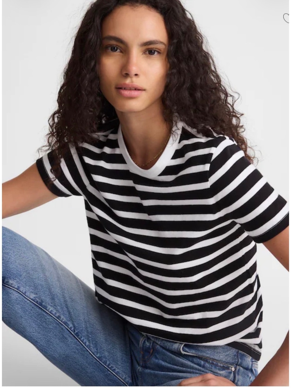 NWT Madewell The Perfect Crewneck Tee Allday Jersey Black White Stripe Size S